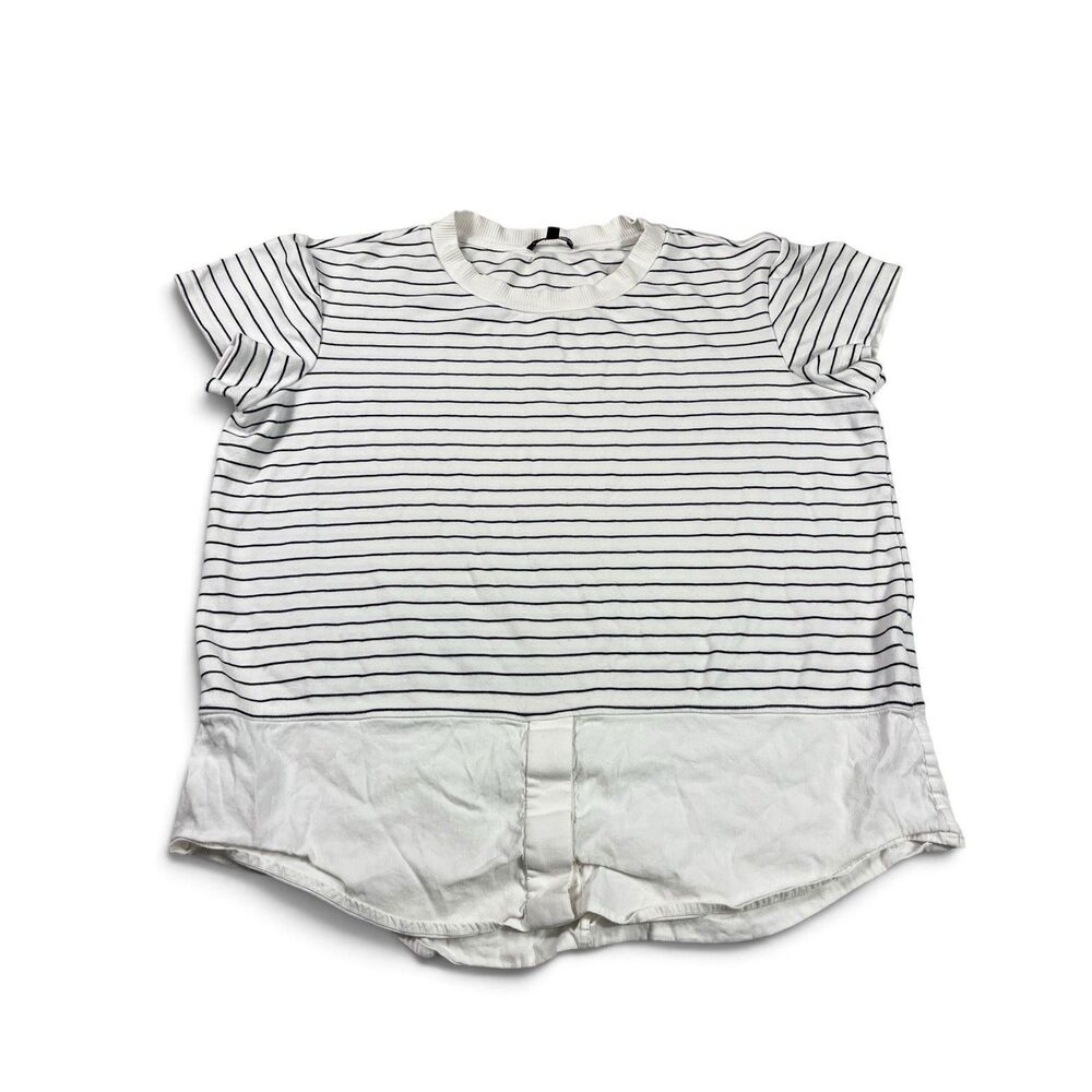 Theory Womens Faux Layered Top Striped Relaxed Fit Short Sleeve Workwear Shirt S
